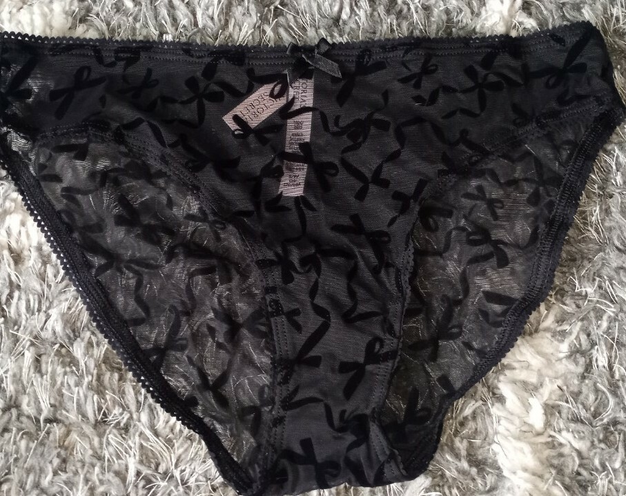 NeW Vs mesh velvet bow bikini Panty Size small black
