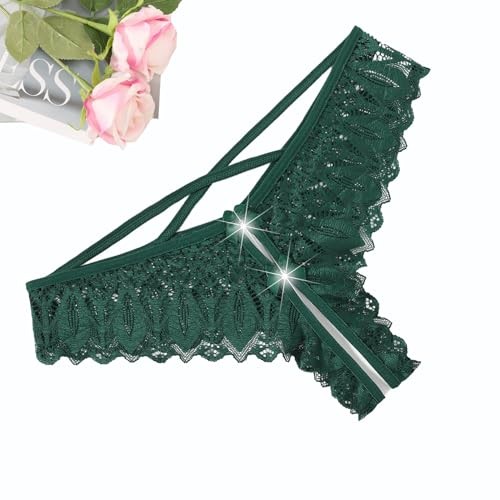 Lace Panties for Women Rhinestone Cheeky Briefs Criss XX-Large Dark Green