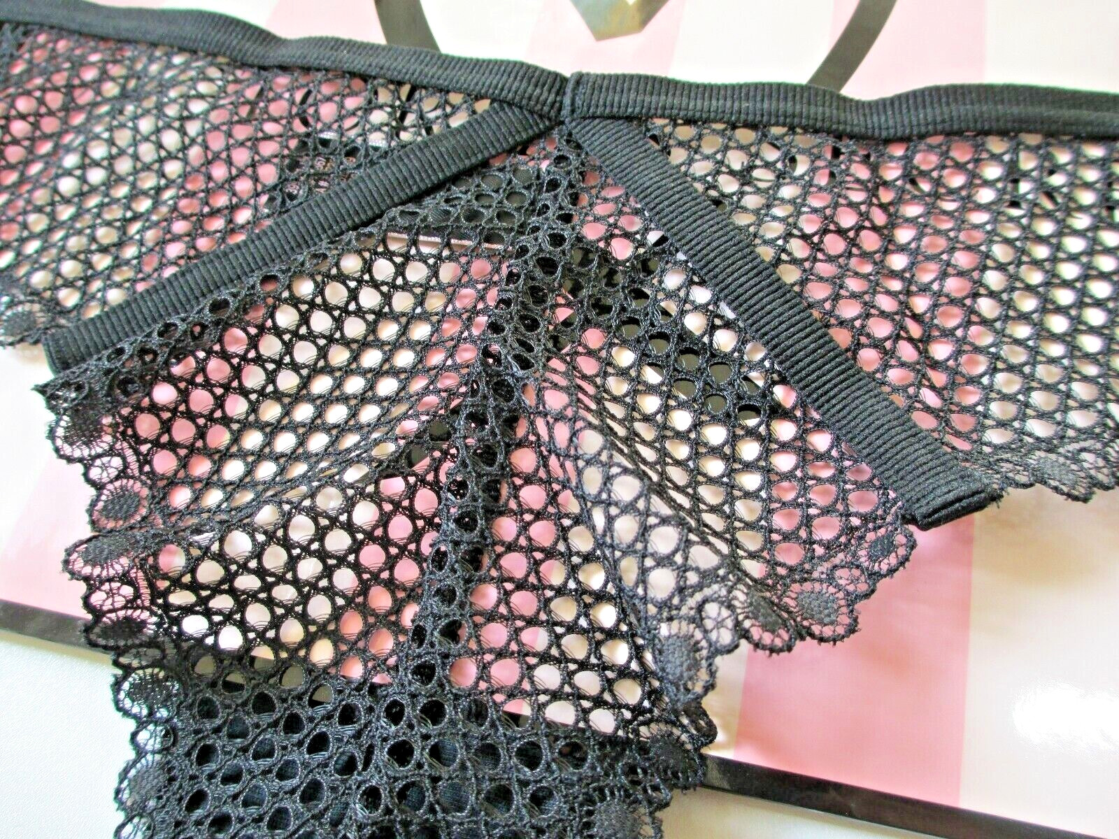 VICTORIA’S SECRET VERY SEXY Tanga Cheeky Panty M L XL Black NWOT Fishnet Lace VS