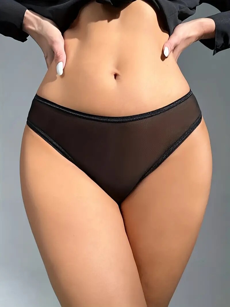 XL Black Sheer Stretch Mesh Ladies High Cut Leg Sexy Panty Briefs Knickers K36Q