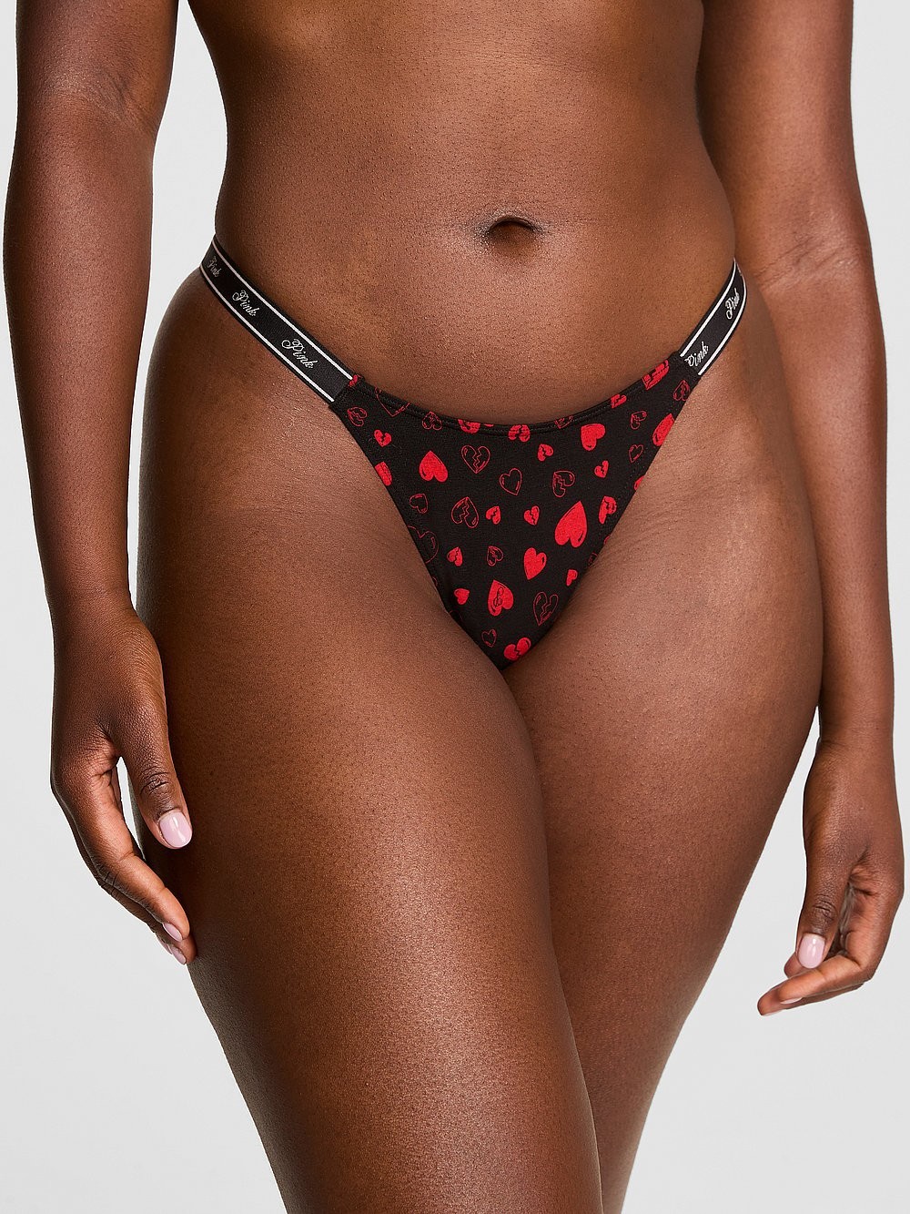 Victoria’s Secret PINK – S Logo Cotton Micro Thong Panty – Red Hearts Valentines