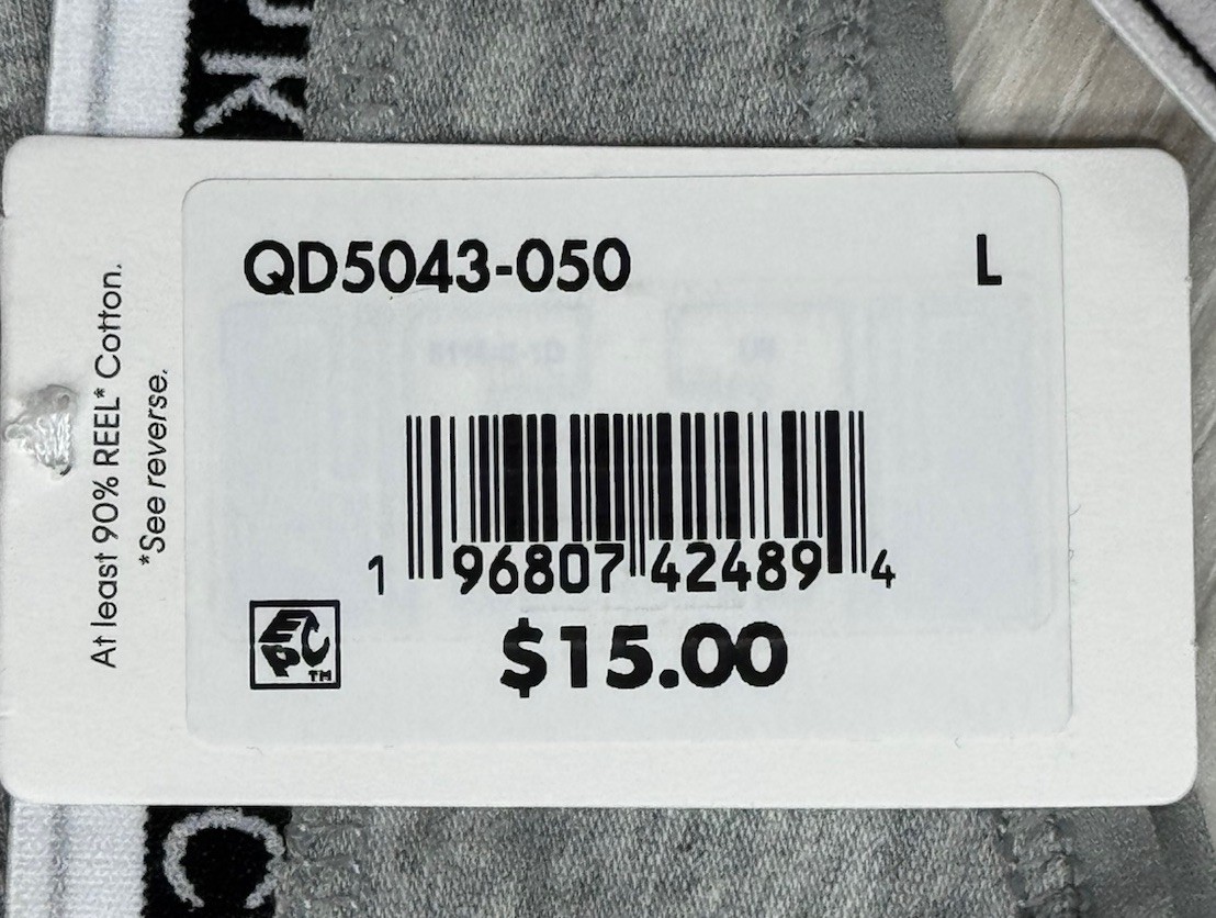 CALVIN KLEIN CK Carousel Logo Women’s QD5043 Cotton Thong Panty Gray Size L