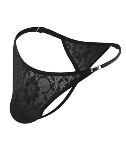 Mens Lace Thong Sexy Low Rise Sissy Thong Panties with XX-Large Black