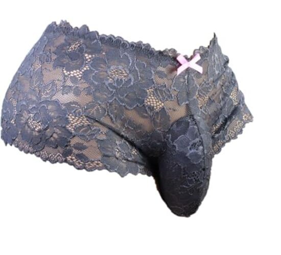 Men’s Lingerie Style Underwear – Soft Lace Pouch Briefs Medium Grey