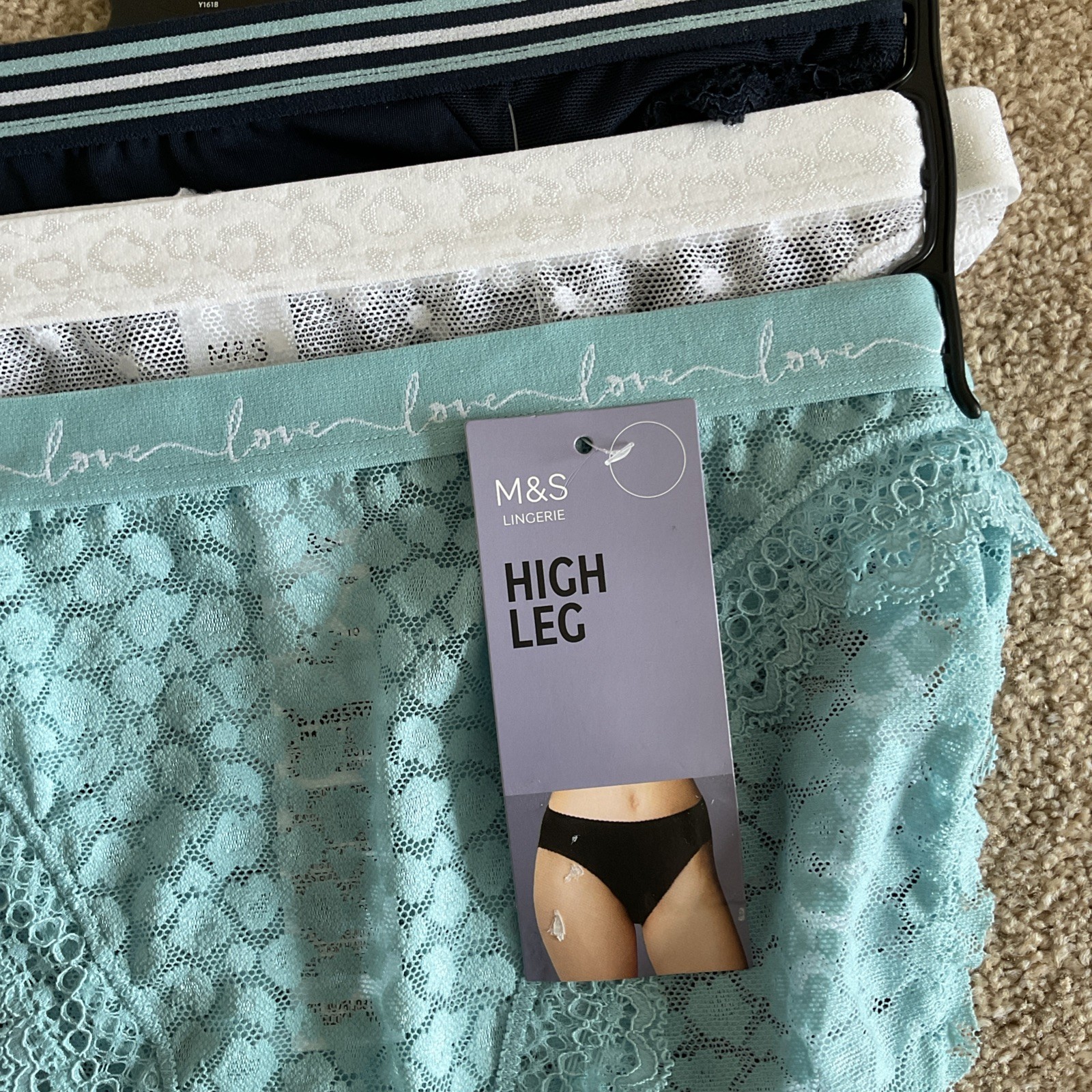 RRP £14 M&S 3 Pack Size 10 Ladies Love High Leg Knickers Turquoise Lace Mesh
