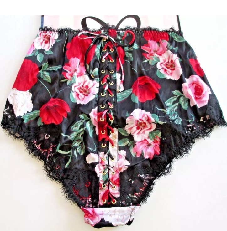 Victoria’s Secret Atelier Black Silk Satin Corset Lace Up Panty $149.50 NWT Sm