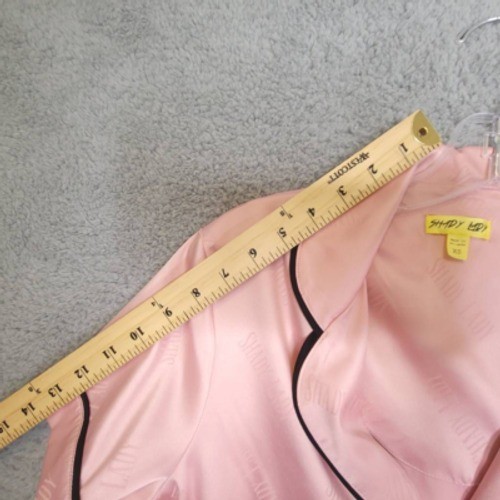 Shady Lady Top Womens Pajama Sleepwear Pink Button Silky Logo Collared XS New
