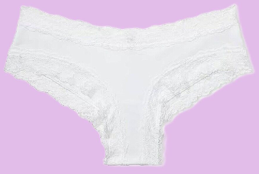 XL Bright White Victoria’s Secret Stretch Cotton Lace-Waist & Leg Cheeky Pantie