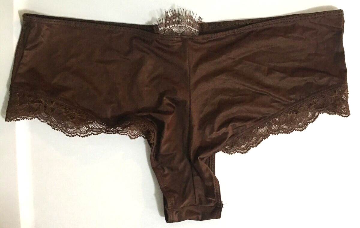 Victorias Secret Dark Brown Micro Shimmer Lace Inset Cheeky Panty XL Silky Body
