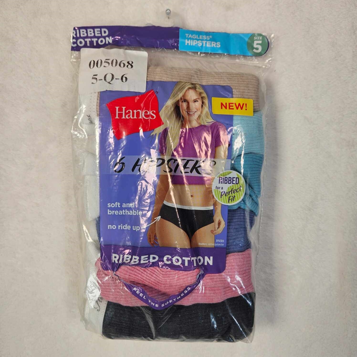 Hanes 6pk Ribbed Hipster Underwear Womens Size 5 Breathable No Ride Up