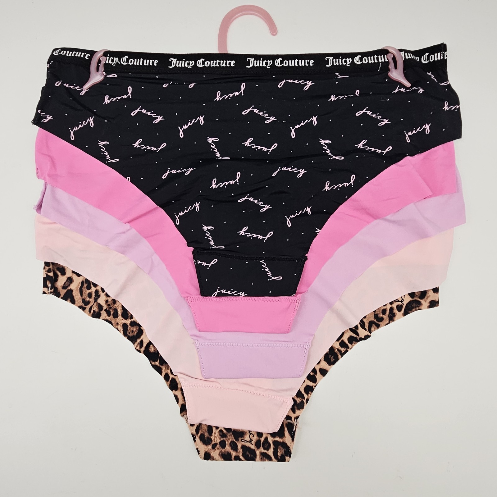 5 Pack JUICY COUTURE Women’s M L XL No Panty Lines Logo Panties Black Pink Beige