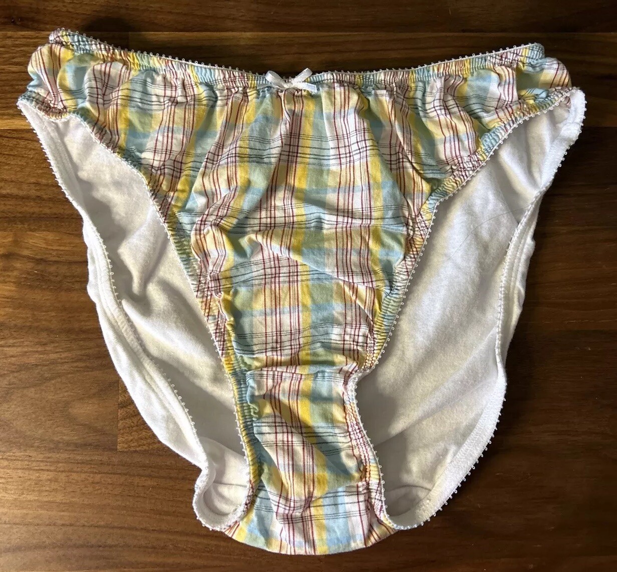 H&M Panties Size 4/6 Small Plaid Hi Cut Bikini L.O.G.G Bow Cotton Hi Waist