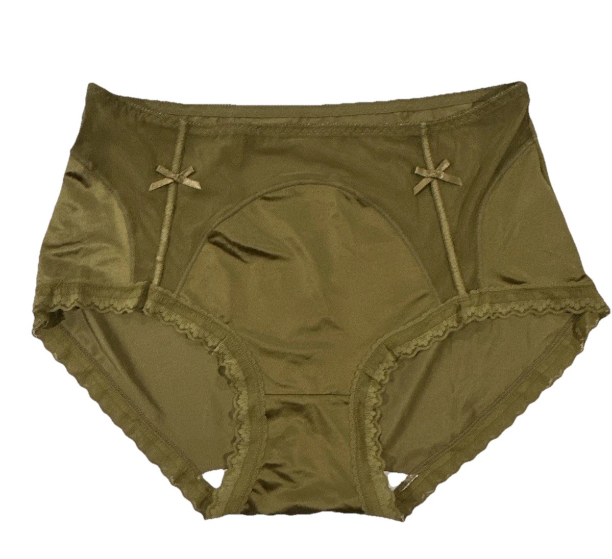 Large Olive Green Nylon Lace Spandex Blended Cotton Gusset Panties NWOT Bow Tie