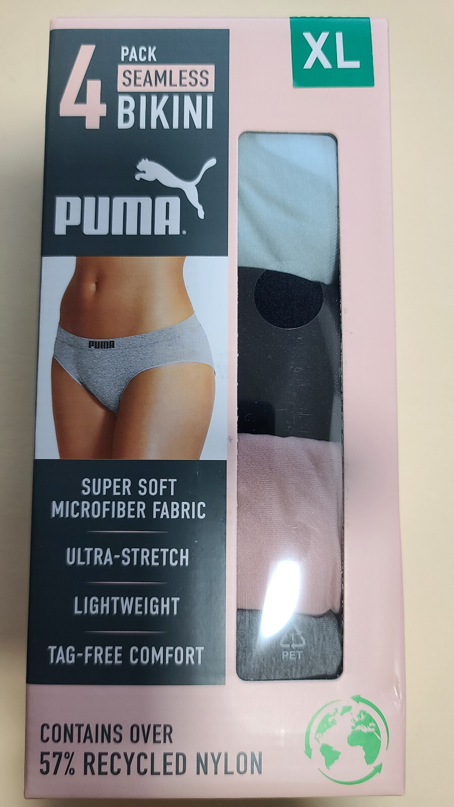 New 4 Pack PUMA Ladies’ Seamless Bikini Blue Black Pink Gray Size XL