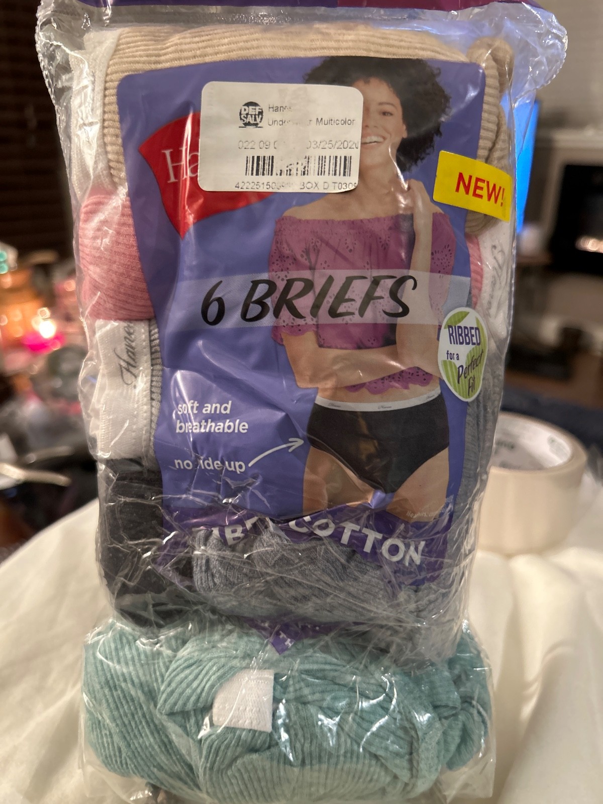 New! Hanes Womens Ribbed Cotton Tagless Briefs Sz 7. Six (6) pack