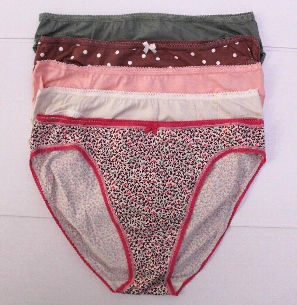 Ex M & S Ladies 5 Pack Cotton Lycra High Legs Briefs Knickers ~ Sizes 10 to 22