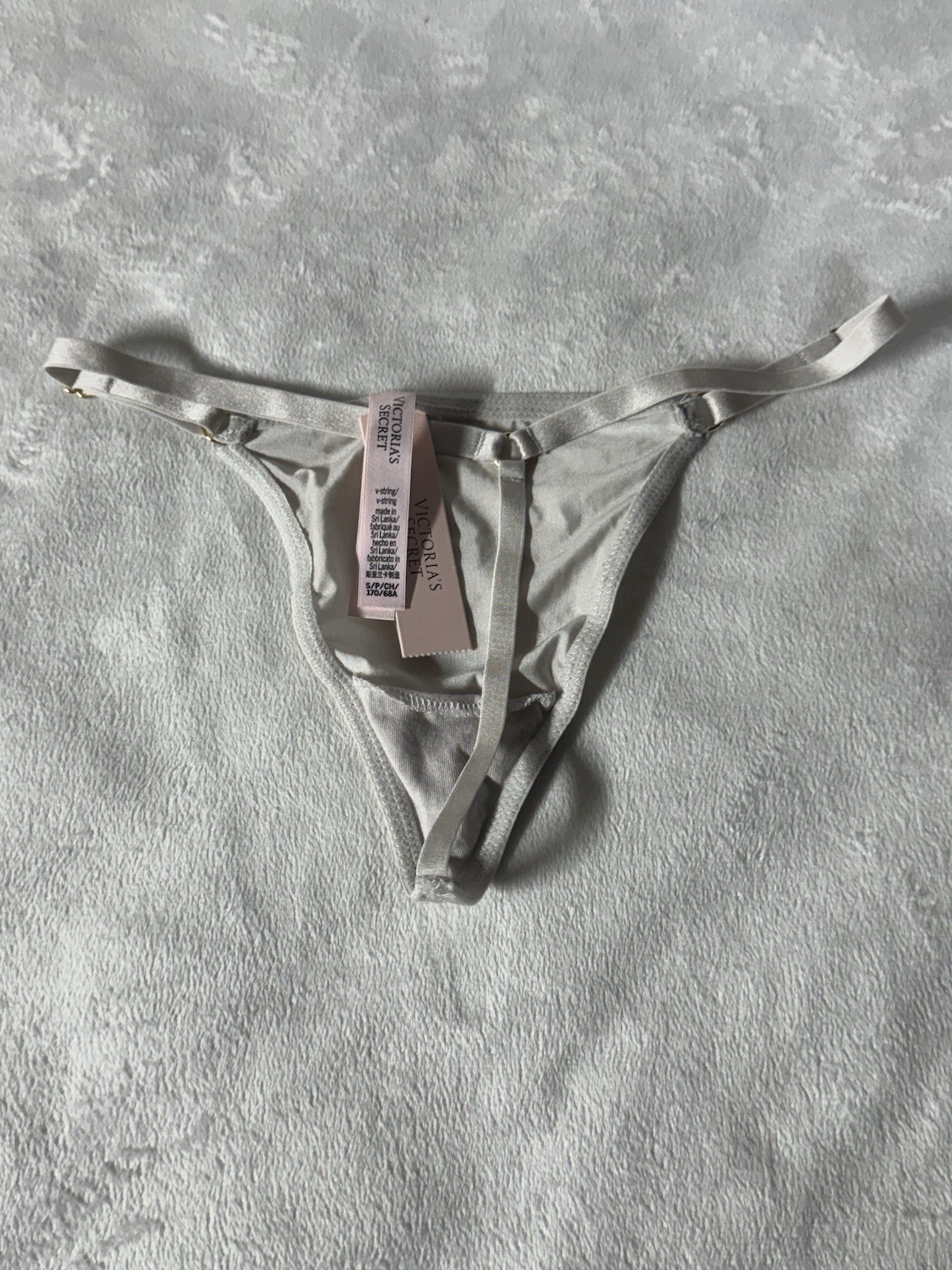 Victoria’s Secret V-String Panty NWT Silver Satin Adjustable Strap Size S