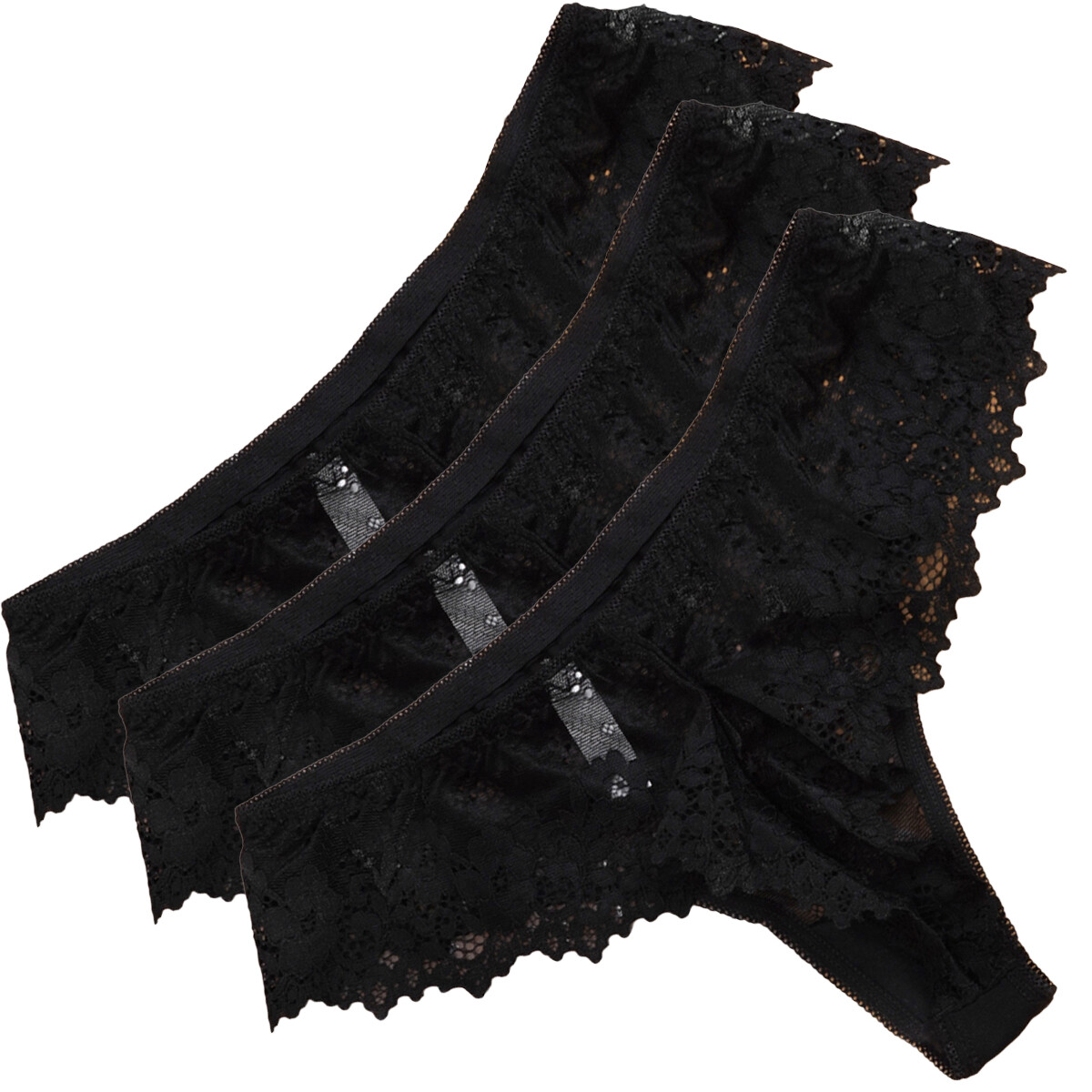 Women High Rise Silky Lace Sexy Floral Panties Thongs Knickers Underwear 3 Pack