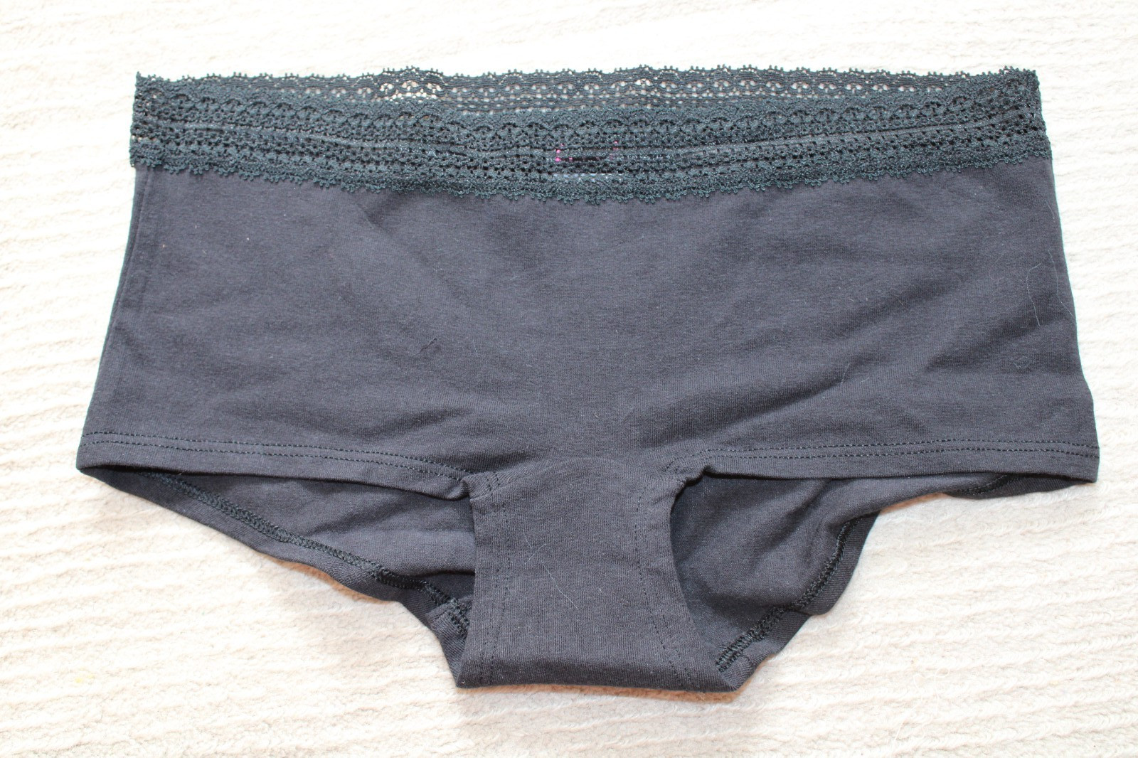 Brand New Lace Trimmed Short Style Knickers, Black, Small UK 8
