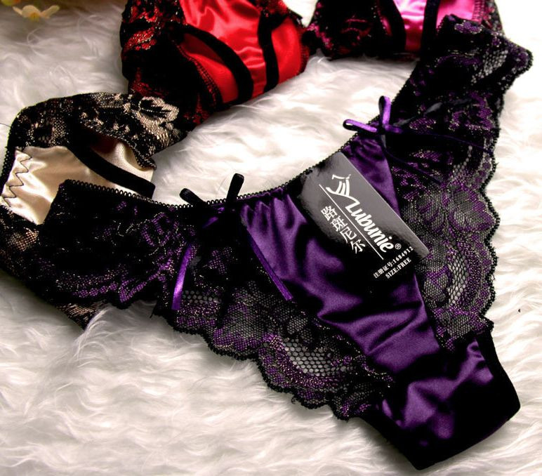 Choice of 3 Colours Beautiful Sexy Ladies Panties Briefs Thong Satin & Lace 8-10