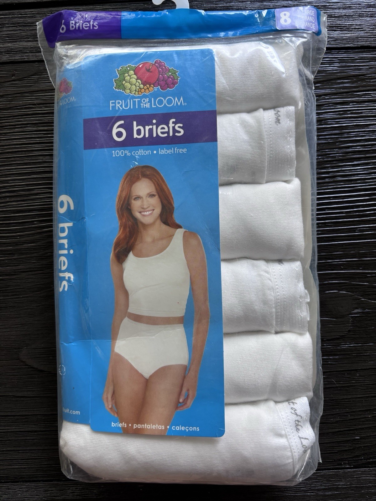 Fruit of the Loom Women Cotton Briefs Size 8 XL White 1 Pack w 6 Briefs Sealed