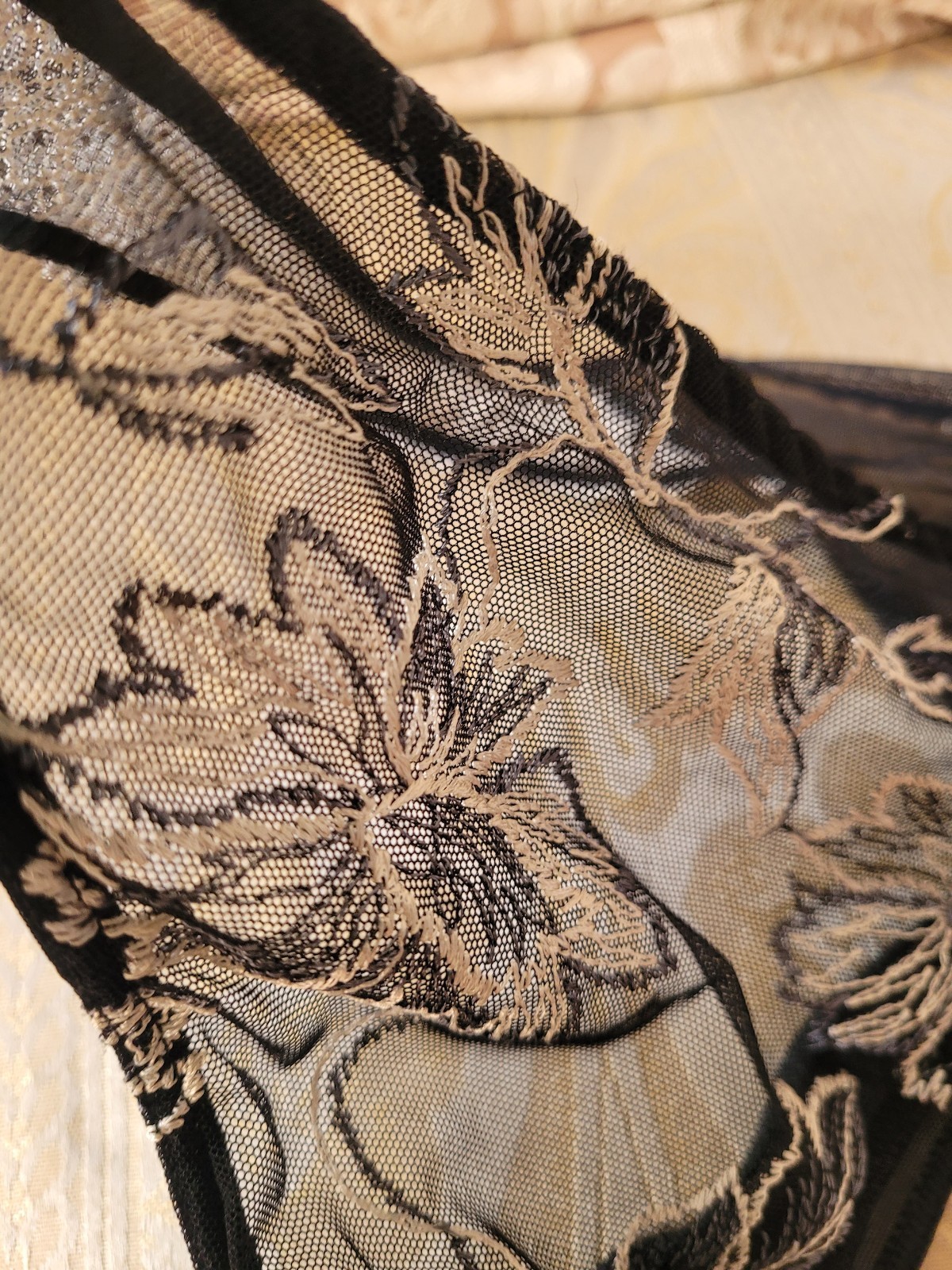 NWOT Aubade Black Lace White Embroidery Tanga Panties Size M US/UK 3 FR 40 EUR