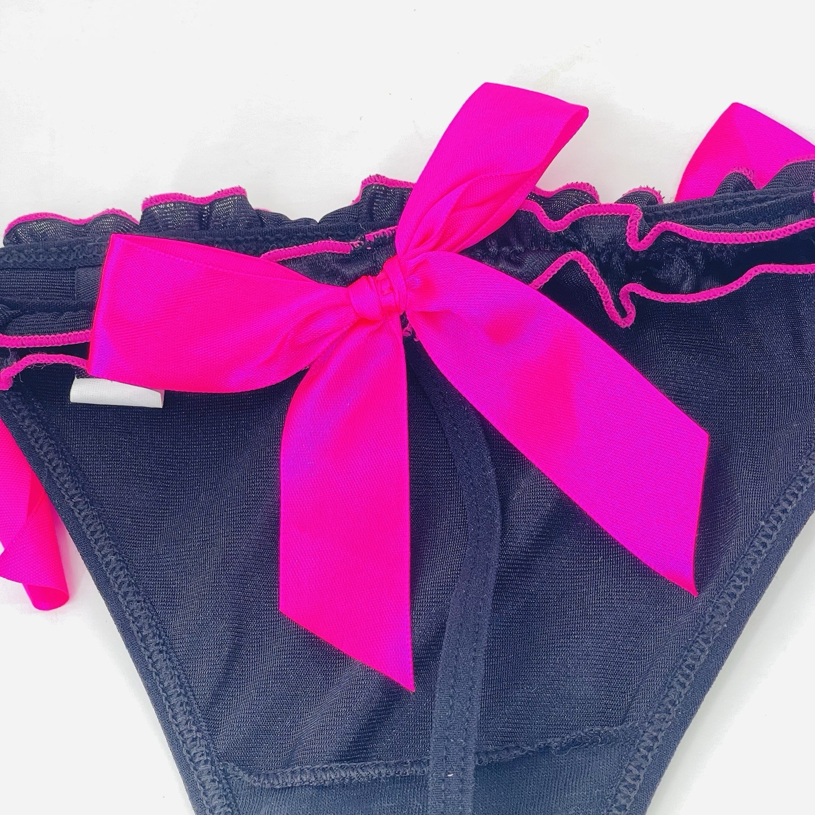 Morbid Threads Vintage Y2K Punk Goth Sexy Dancer Black Hot Pink Bow Thong L READ