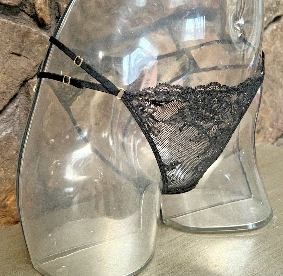 Victoria’s Secret Lace Shimmer OPEN BACK Brazilian Panty Sz M Black NWT$18.95