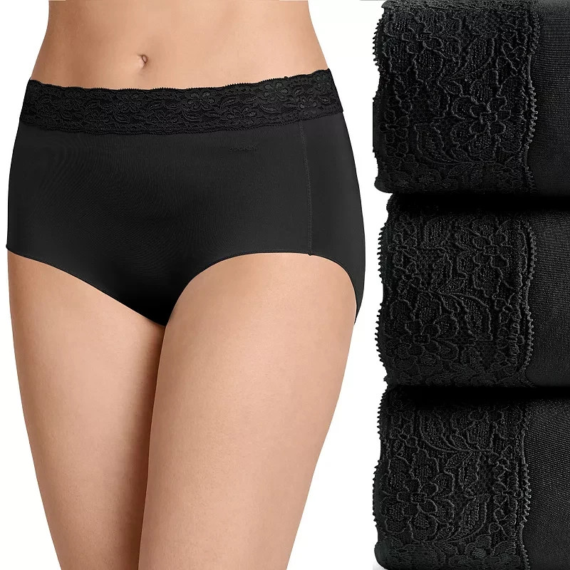 Jockey L4257 Women’s Black 3-Pack No Panty Line Promise Lace Hip Brief Size 6/M