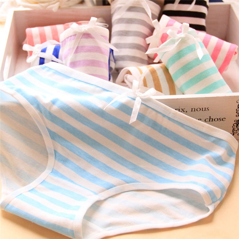 Lovely Cute Underwear Stripes Bow Cotton Briefs Panties Hipster Underpants B-SE