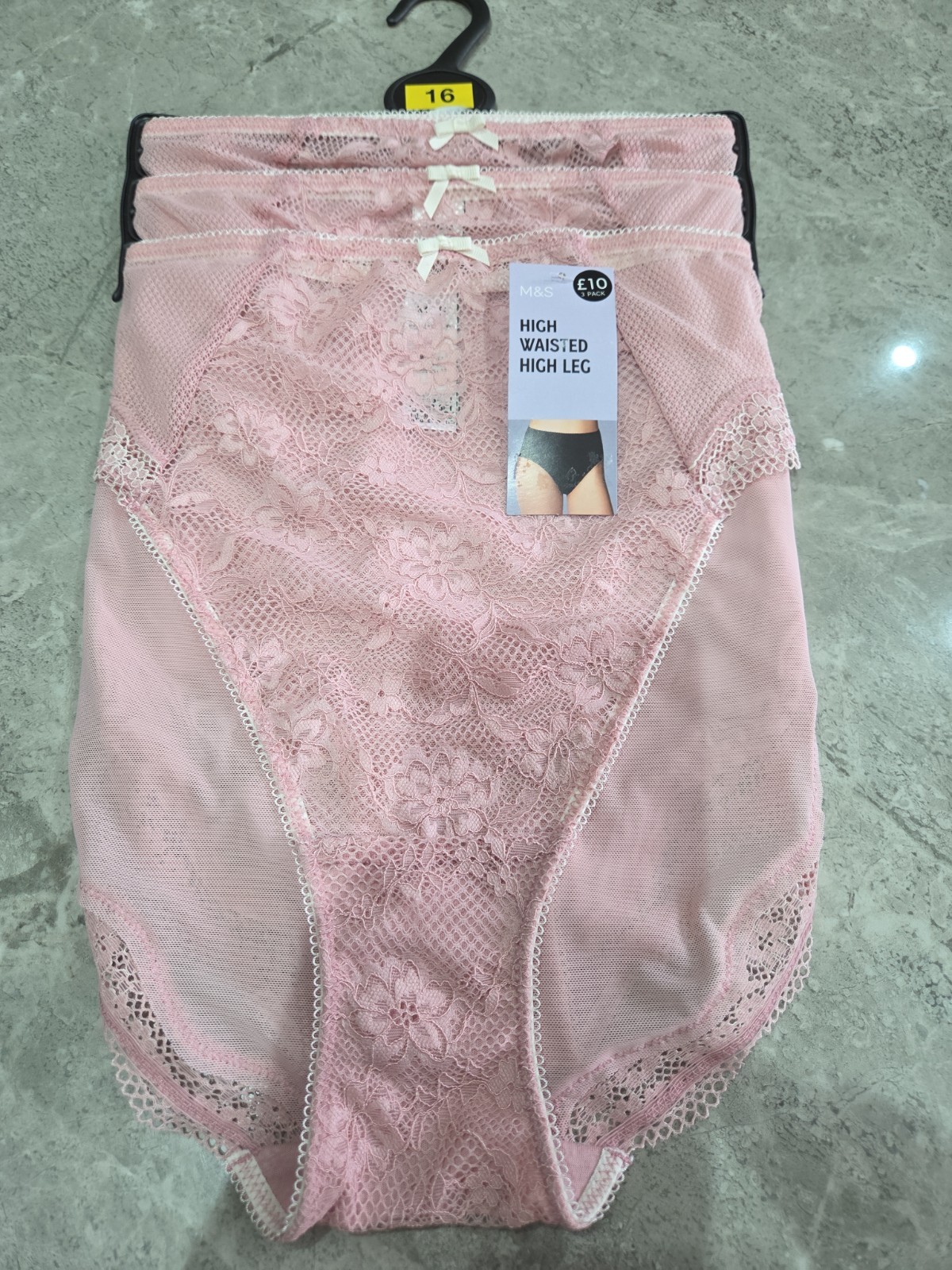 M&S 3pk Jasmine Lace High Waisted High Leg Knickers Size 18 ANTIQUE PINK