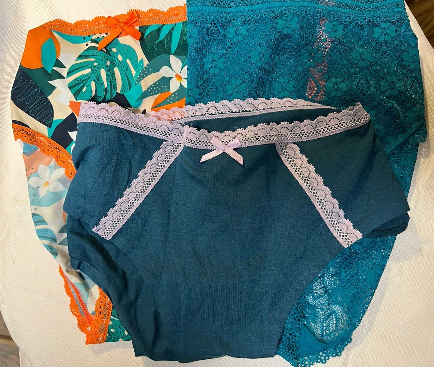 Splendid Women’s Panties (3) Silky, Lace Teal, Teal And Orange Floral Sz. 1X NWT