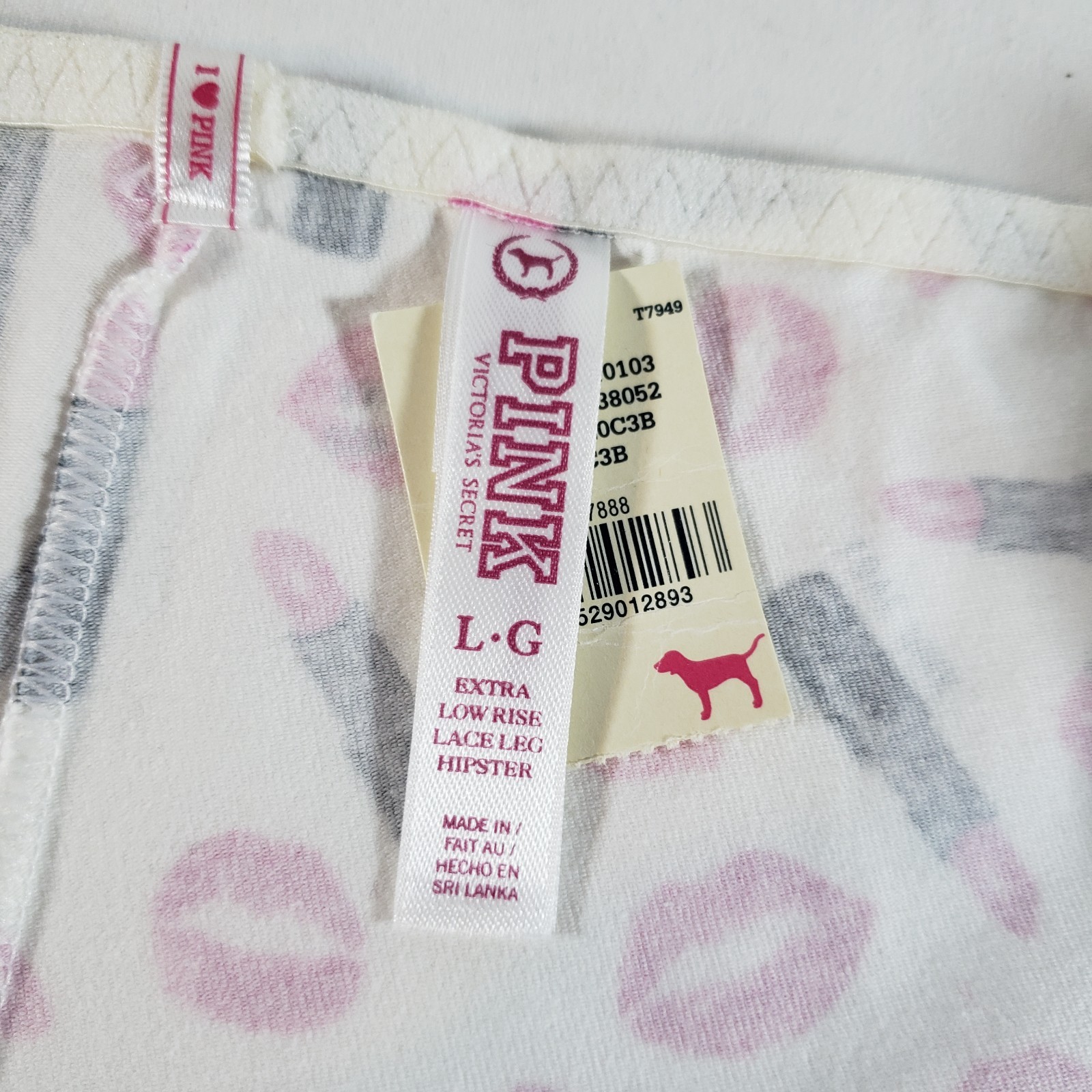Victoria’s Secret PINK Extra Low Rise Lace Leg Hipster L Black White Lipstick