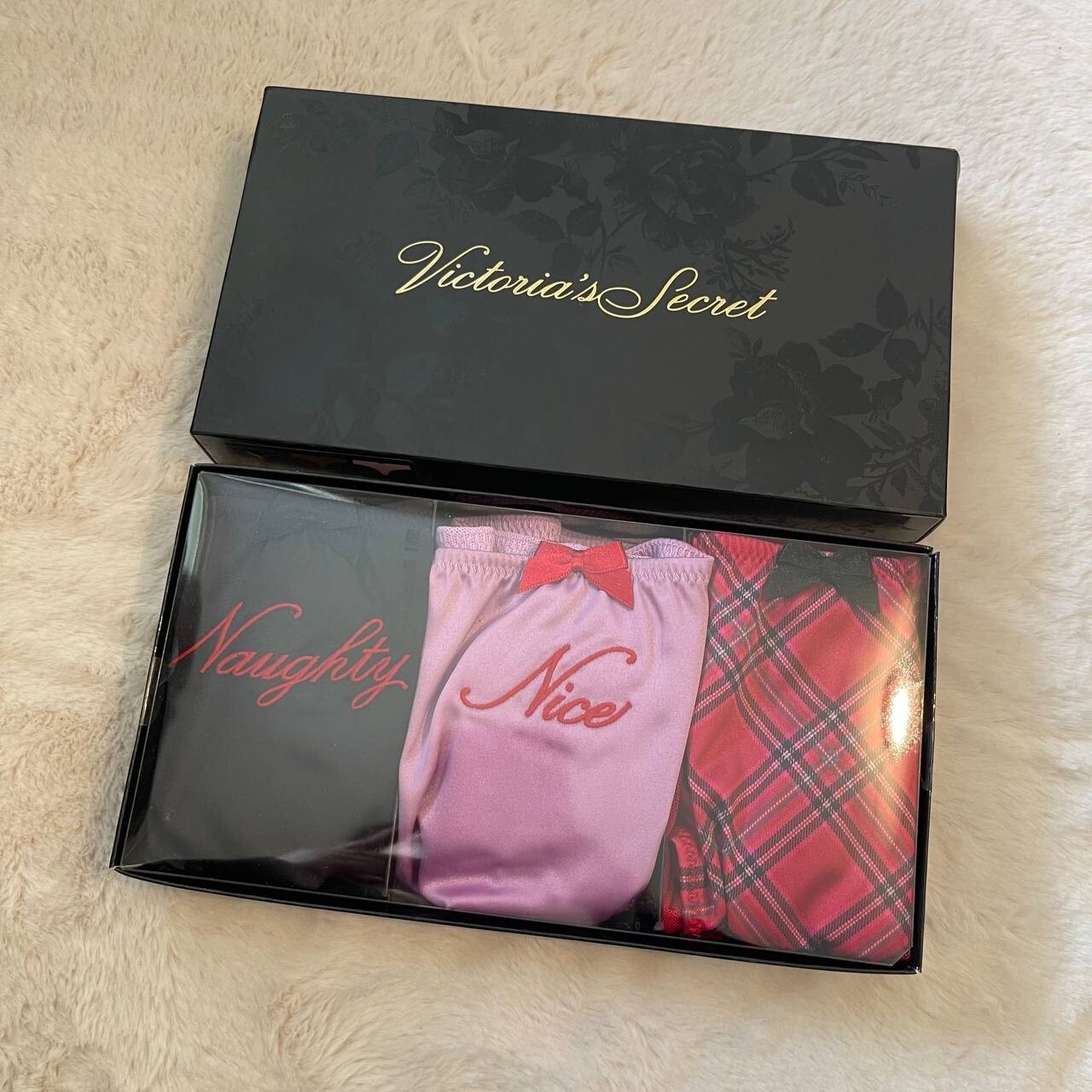 NIB Victoria’s Secret Cheeky Satin and Mesh 3-pack panty box Bundle Set size M