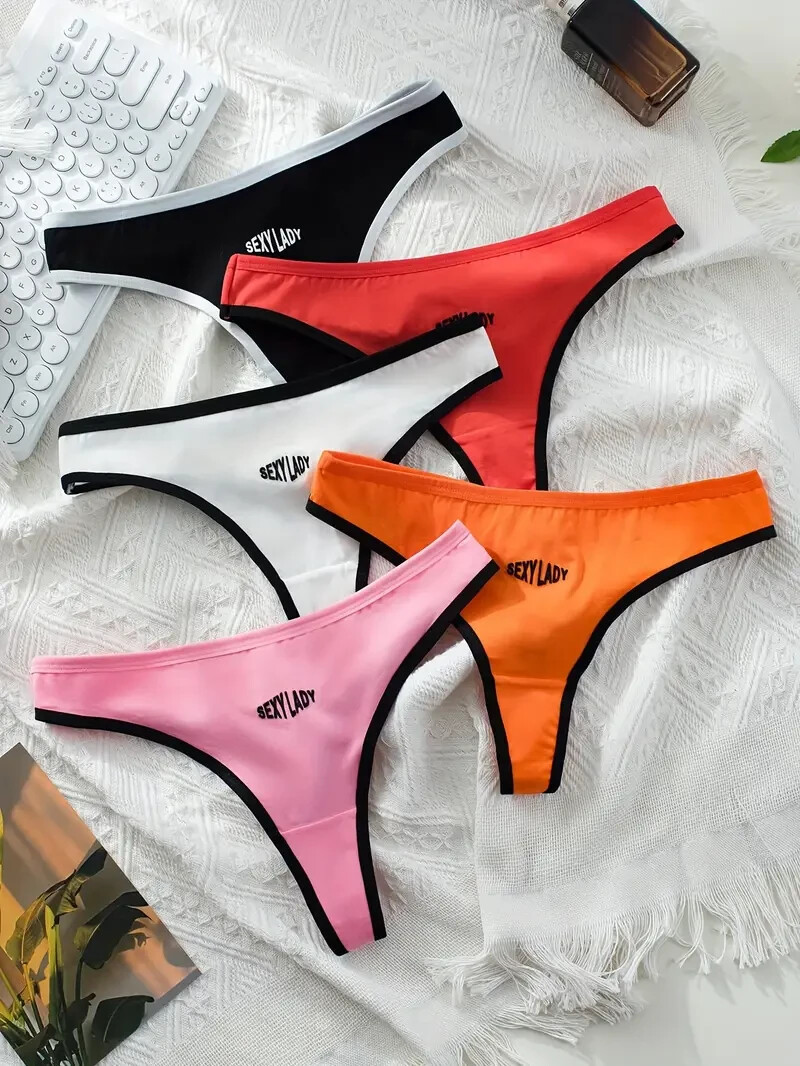 5pcs Trim Thongs, Sexy Comfy Breathable Stretchy Intimates Panties Med (6)