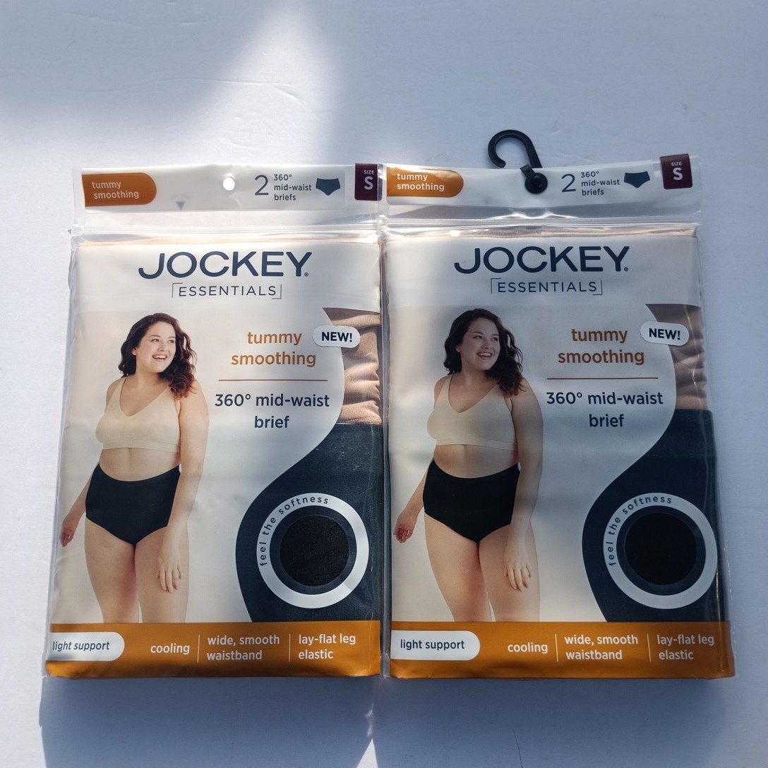 2 Jockey Women’s Size S Tummy Smoothing 360 Mid-Waist Briefs 2 Pack Black Beige