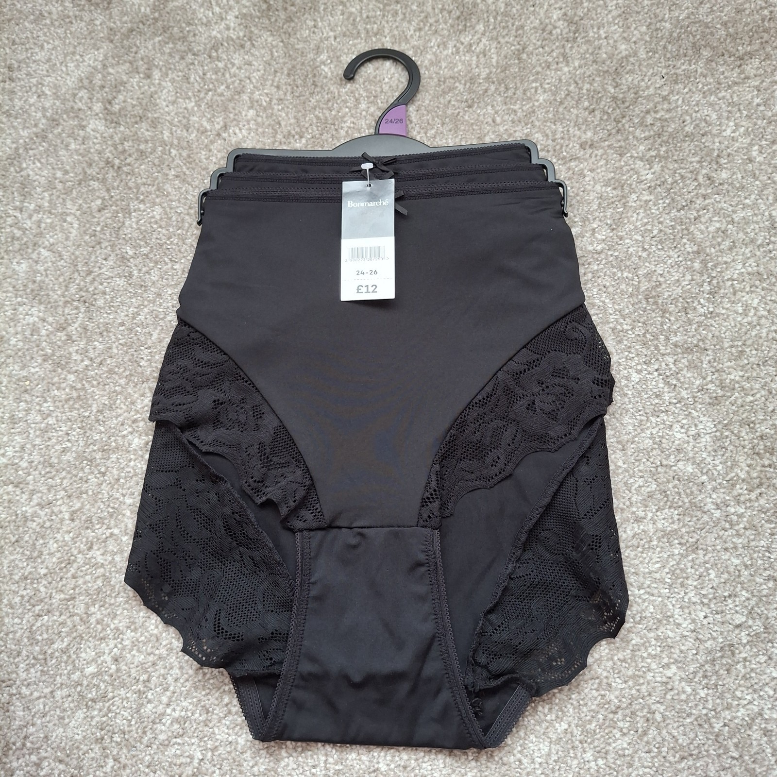 Bonmarche UK 24/26 Womens, 3 Pack Full Briefs Knickers Plus Size Black Lace New