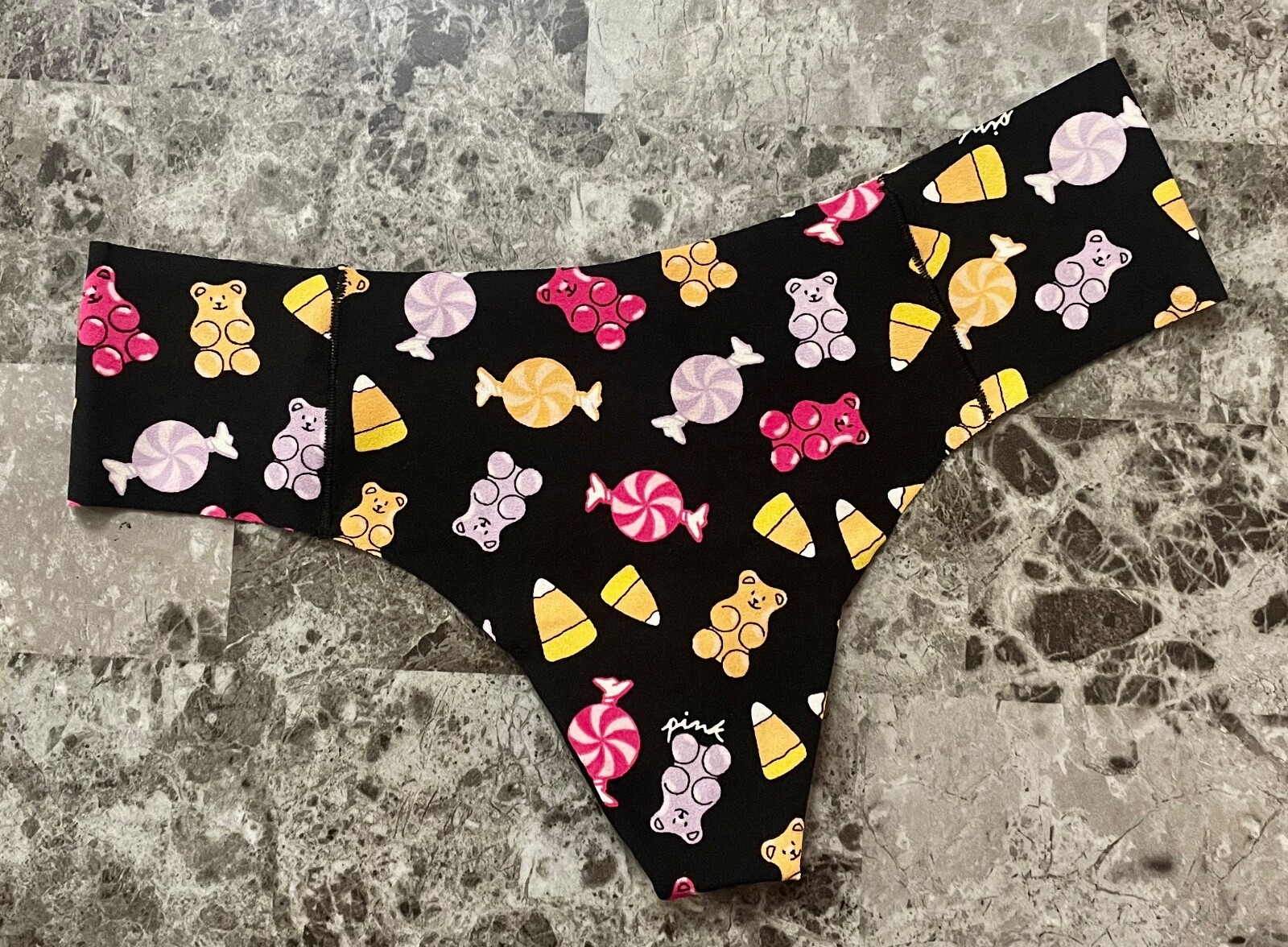 VICTORIA’S SECRET PINK CANDY CORN GUMMY BEARS HALLOWEEN NO SHOW THONG PANTIES