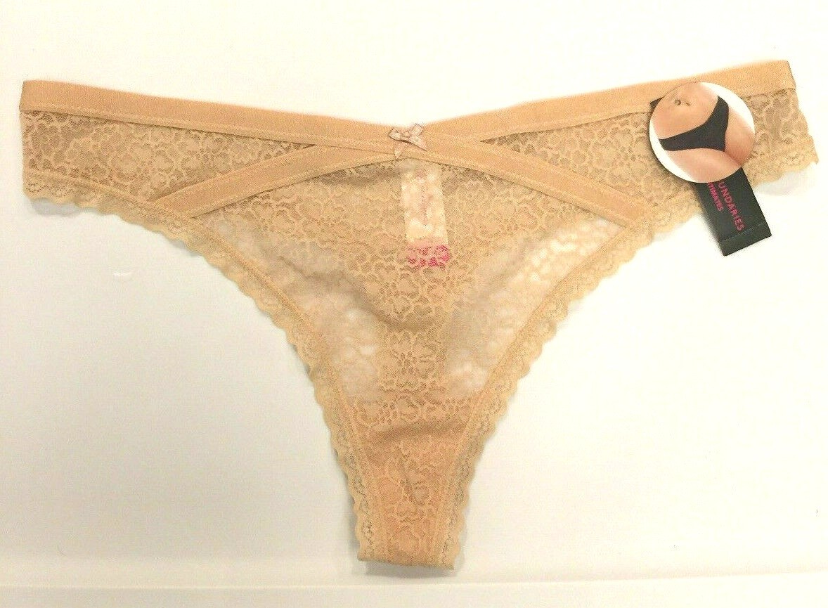 Womens Beige Sexy Lace Thong Panties Size XL Strappy Mock Split Waist Sheer NWT