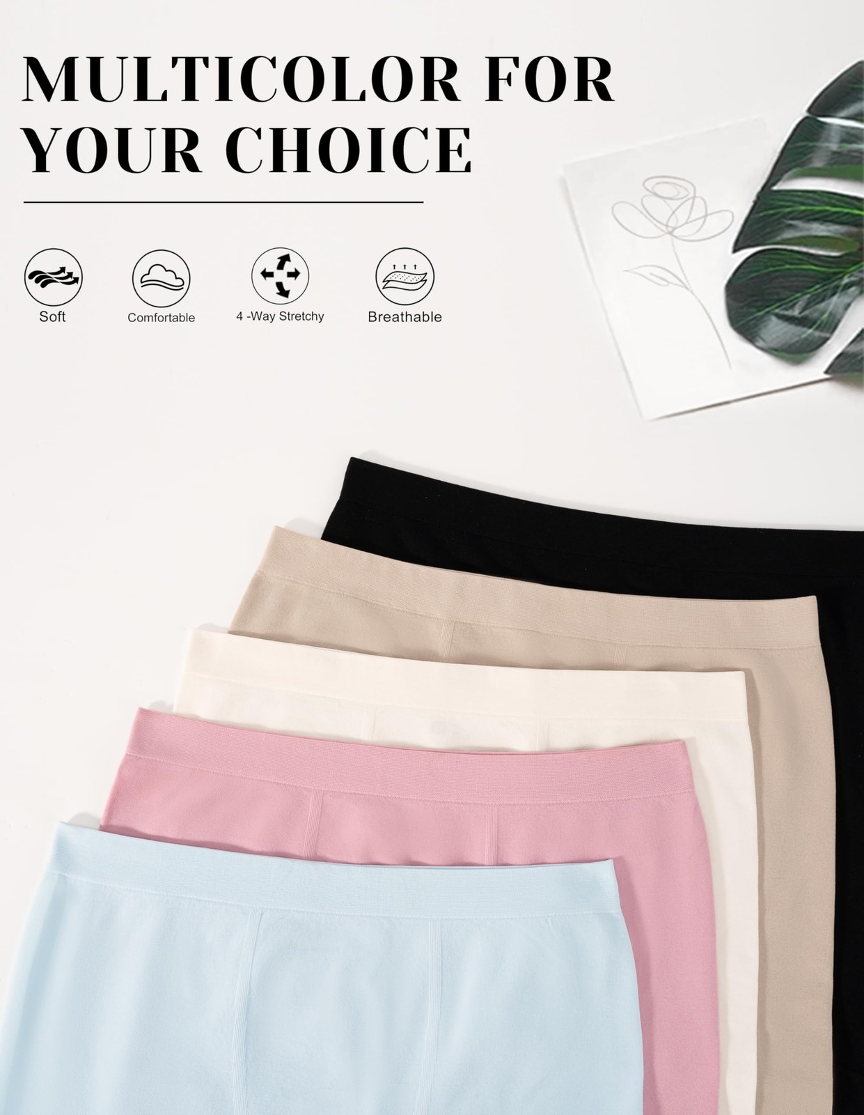 OLCHEE Womens Boyshorts Underwear Panties Large, Black/White/Beige/Pink/Blue