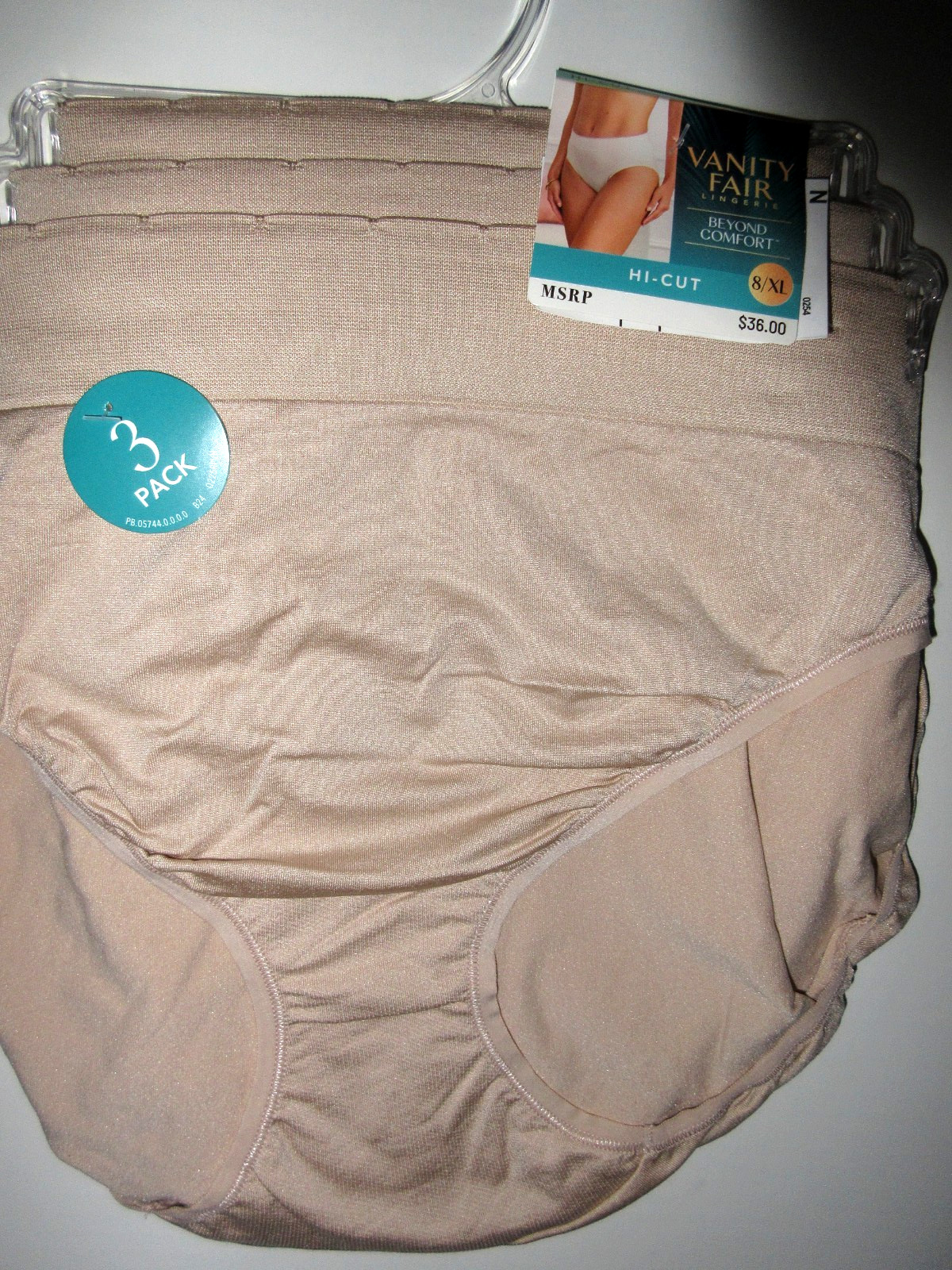 Vanity Fair HI CUT Panties 3-Pair Seamless Nylon 13417 Beige Women ~ 8/XL $36.00