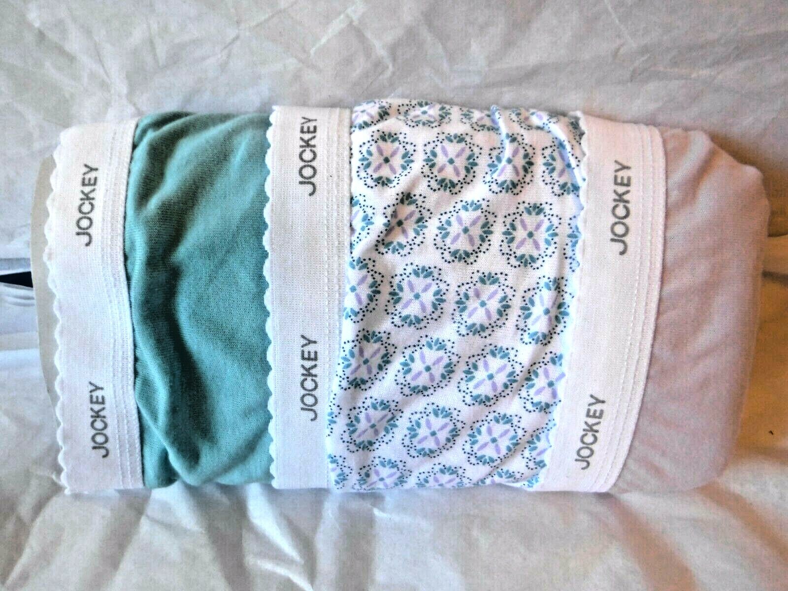 Jockey Classics 3 French Cuts white elastic waistband sz 10 blue green tile mix