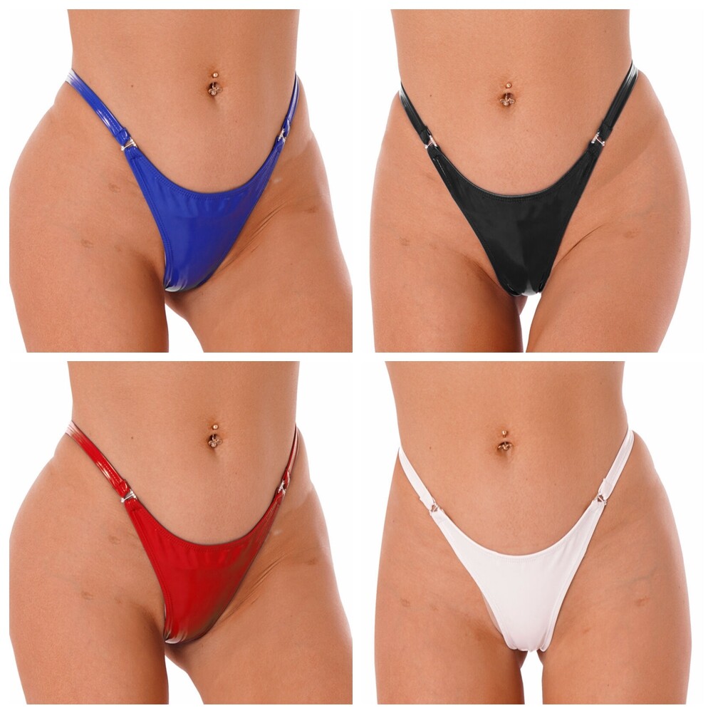 Women Low Rise PVC Leather Thongs T-Back Wet Look Briefs Panties Underwear