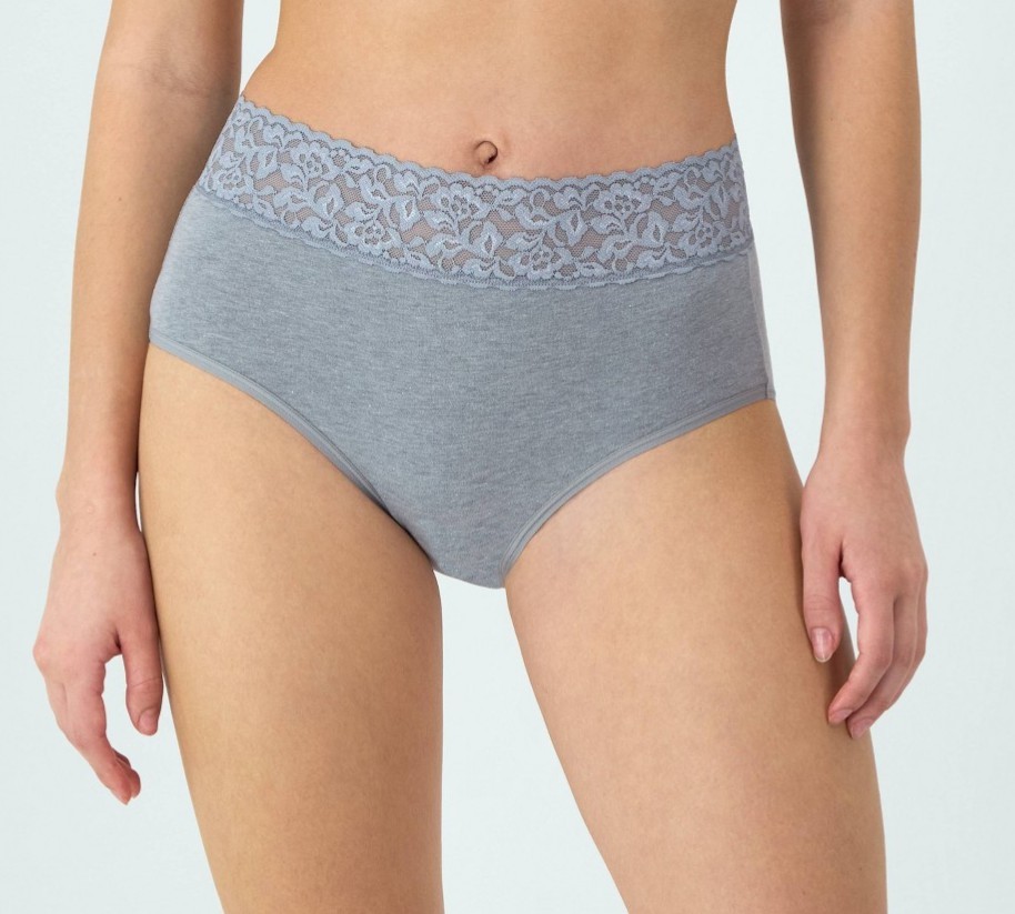 Hanes Premium Cotton Stretch Briefs 4 Pack Size 6/M black mauve gray Lace Trim