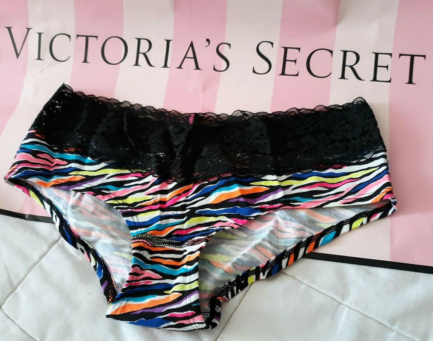 PINK Black yellow Blue Orange LOGO Women’s Size Small S Low Hipster LACE Panties