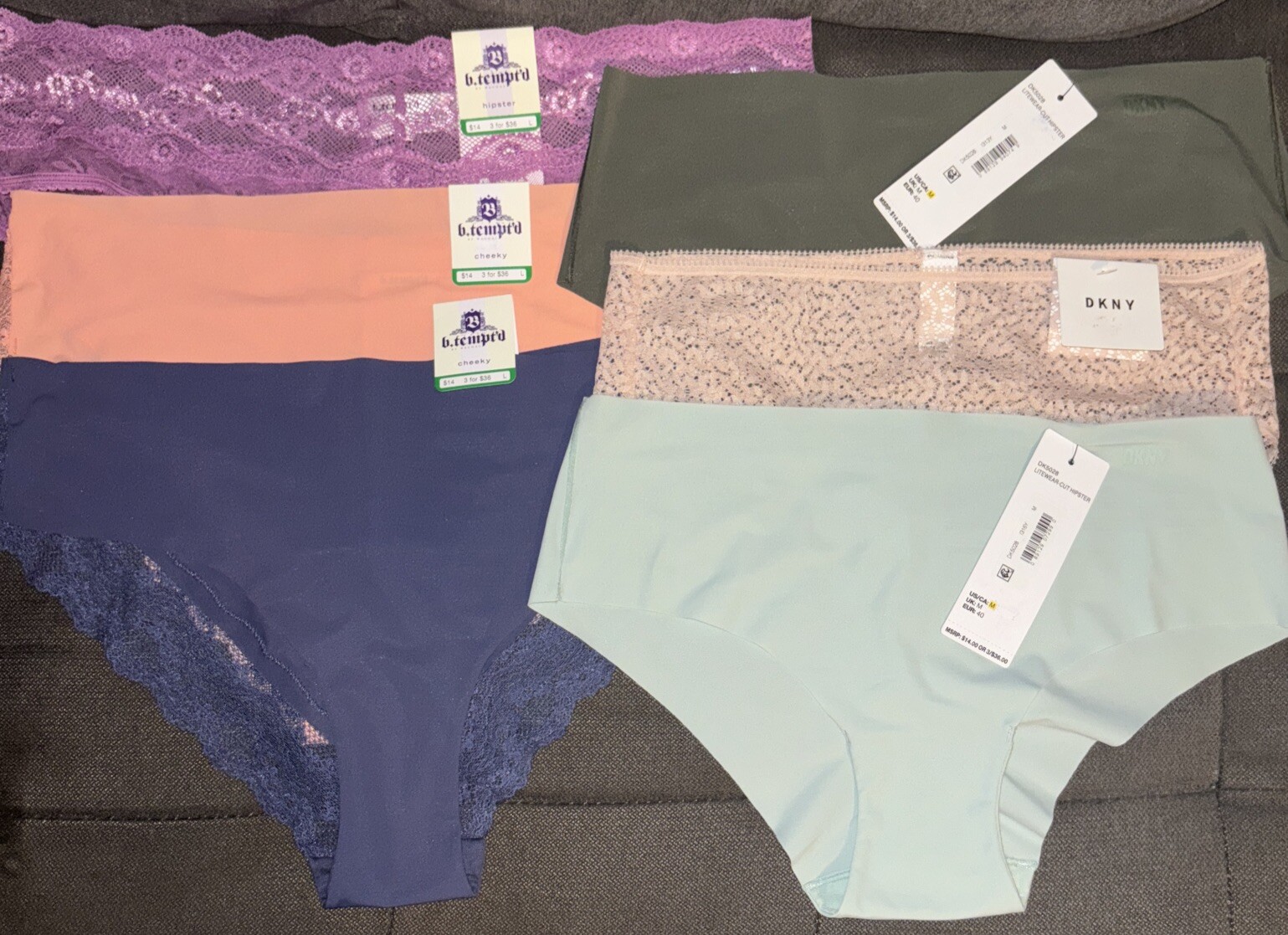 DKNY & b.’tempt’d Mixed Lot Of 6-Pairs Lace & Litewear Cheeky/Hipster Panties
