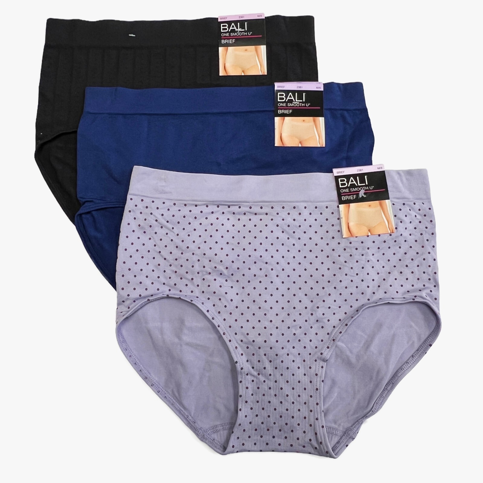 Bali One Smooth U Brief Panty M Size 6 MEDIUM NWT 2361 Underwear 3 PACK Panties