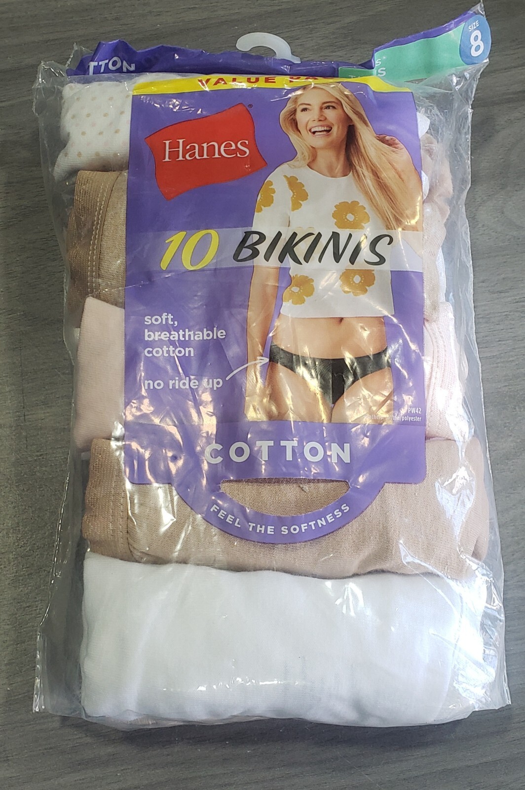 HANES WOMEN’S COOL COTTON BIKINI PANTIES 10 PACK, SIZE 8 WHITE/BEIGE