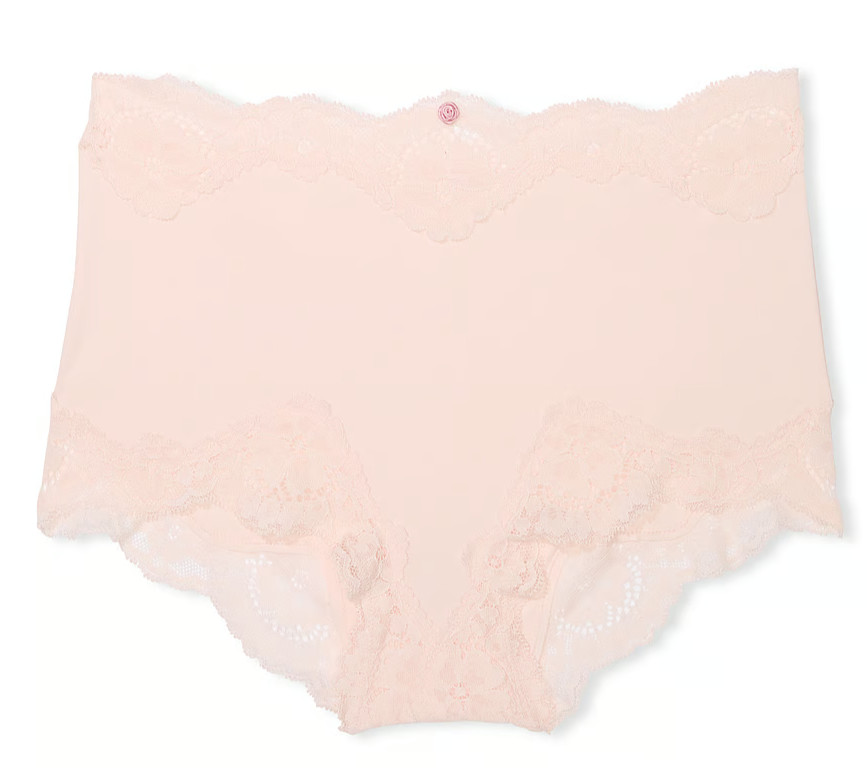 L Pink Floral Lace Waist Leg Trim Dream Angels Victorias Secret Boyshort Panty