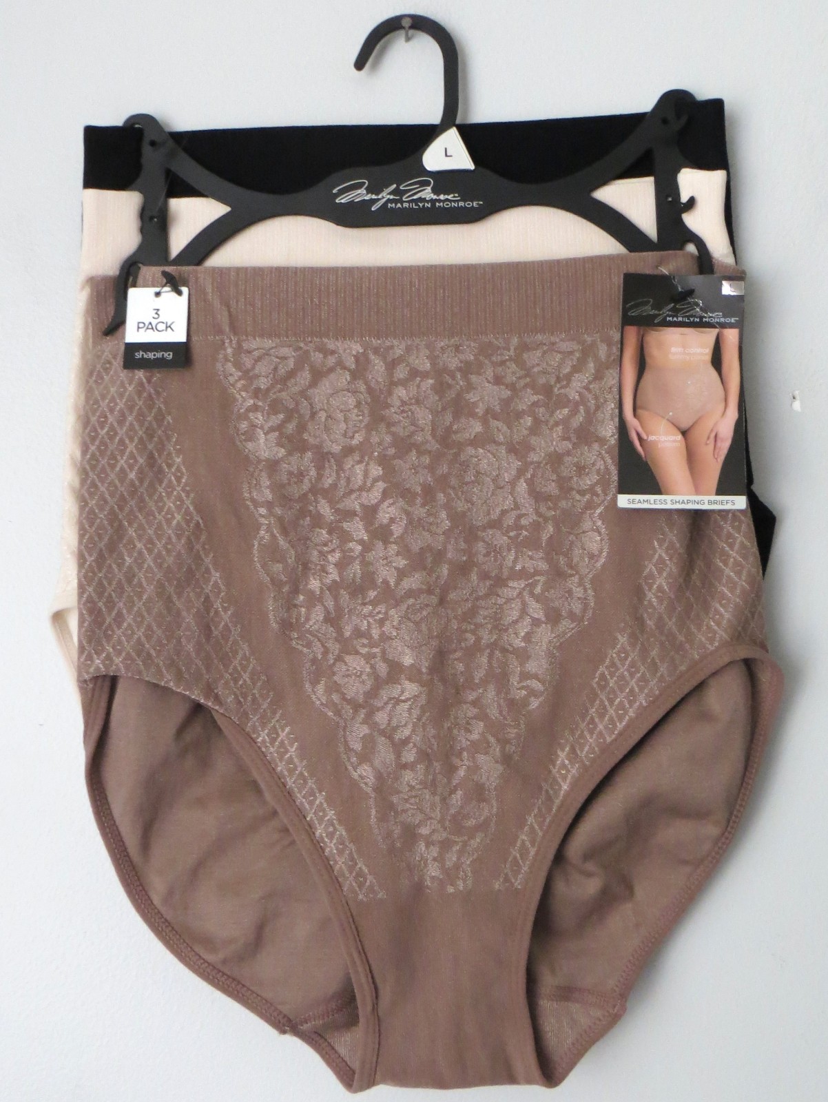 Marilyn Monroe Sz L 3pc Firm Control Shaping Briefs Jacquard Pattern NEW/tag$42
